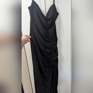Zara ruched black dress with slit, size XL